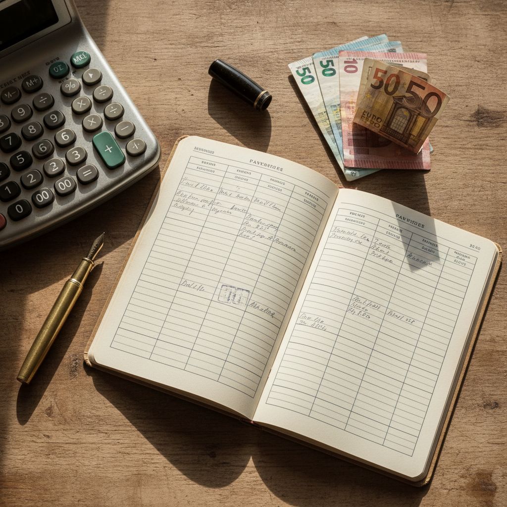 Carnet d'epargne ouvert avec calculatrice et stylo, photographie editoriale finance