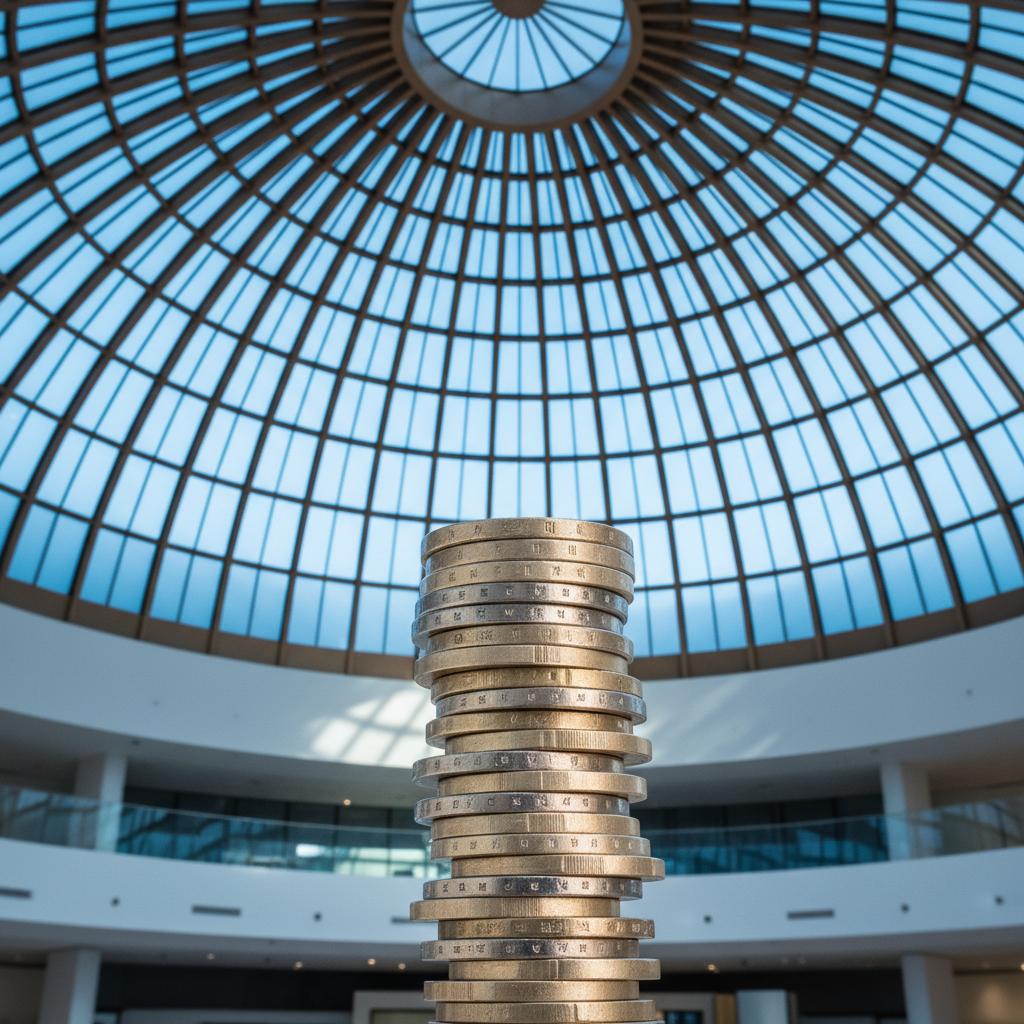 Pile de pieces euro sous un dome de verre, concept plafond Livret A 22 950 euros