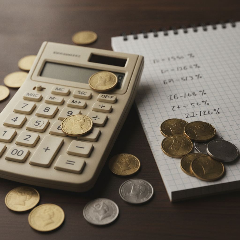 calculatrice et pièces symbolisant le calcul du rendement d'un dividende