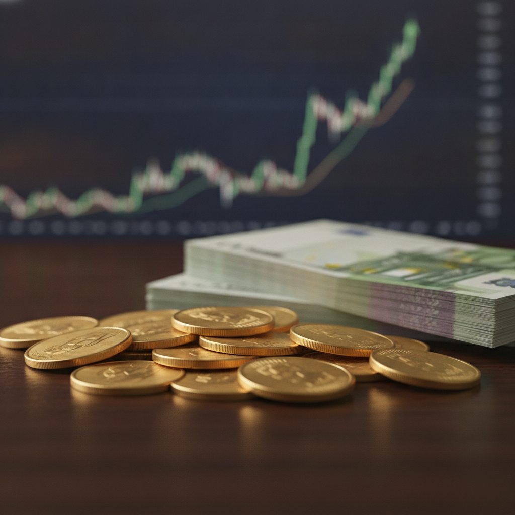 Revenus passifs de dividendes : pièces d'or et graphique financier