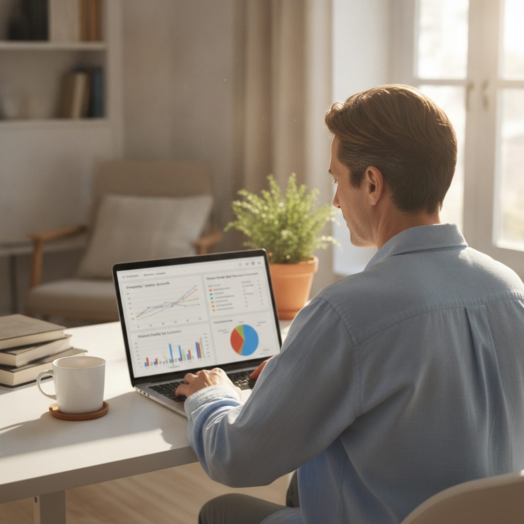 Investisseur consultant le tableau de bord de ses placements en crowdfunding immobilier