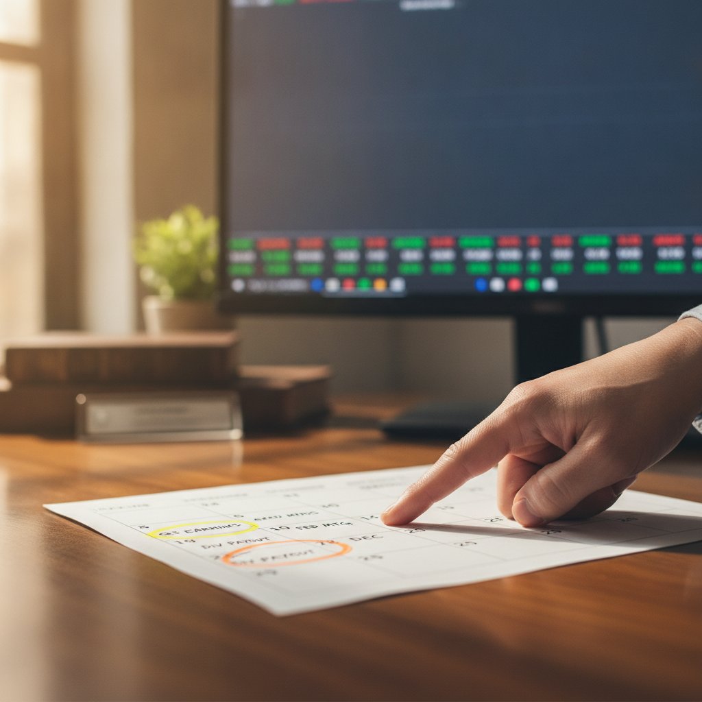 Investisseur consultant le calendrier des dates de dividende sur un ecran