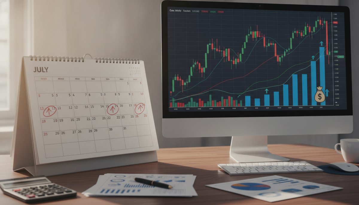 calendrier et graphiques boursiers illustrant le versement des dividendes