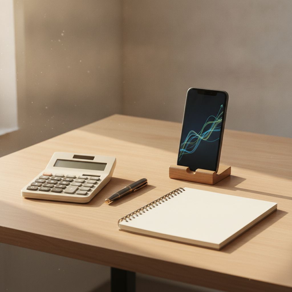 Bureau avec calculatrice pour planifier le réinvestissement des dividendes